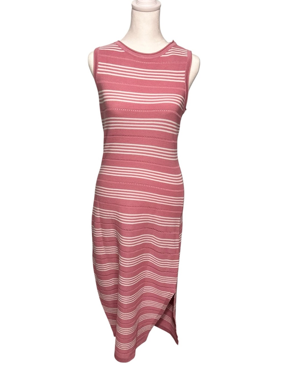 PrettyGarden Pink & White Striped Sleeveless Knit Midi Dress NWT